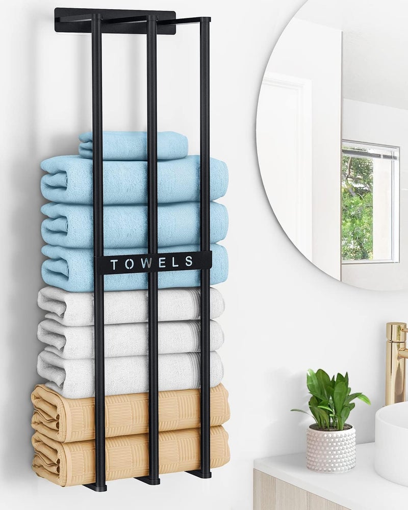 Bethom Towel Racks for Bathroom, 30 Inch Towel Rack for Rolled Towels, Wall Mounted Towel Rack for Small Bathroom, Modern Bath Towel Holder for Space Saving, Black - Image 1